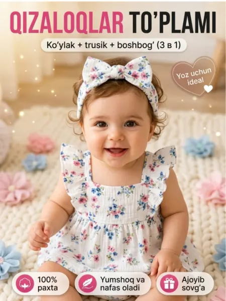 Трёхпредметный комплект для младенцев с платьем-боди - Костюмы и комплекты для новорождённых