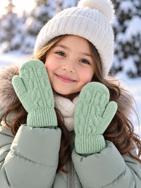 Детские зимние вязаные варежки для девочек 4–6 лет, 15×7 см - Перчатки и варежки для девочек