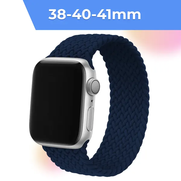 Плетеный монобраслет для Apple Watch 38/40/41mm / Тканевый браслет /13,5см/ на часы Эпл Вотч 1-9, SE, Ultra /Темно-синий