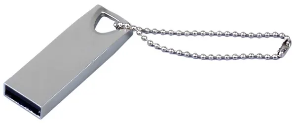 Компактная металлическая флешка с отверстием для цепочки (16 GB USB 2.0 Серебро Mini032 Эксклюзив)