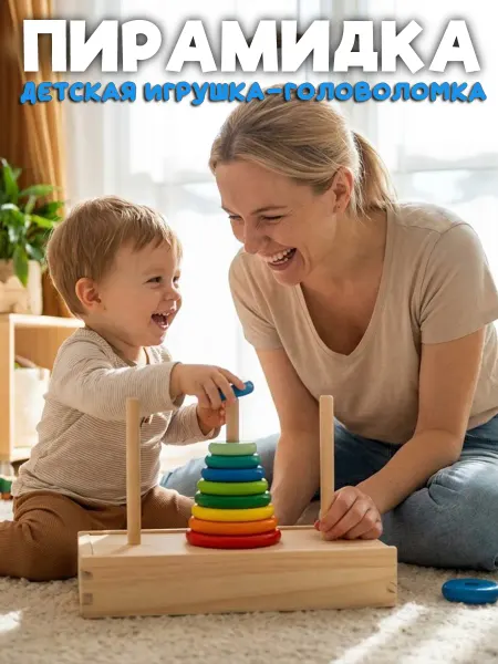 Mr. Junior Детская деревянная игрушка-головоломка Пирамида