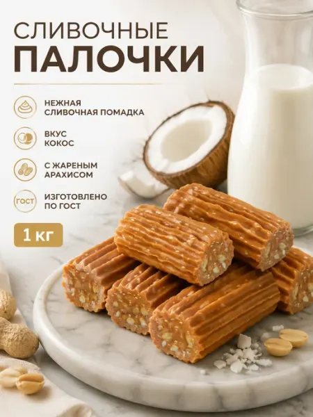 Сливочные палочки Конфеты неглазированные с кокосом 1кг