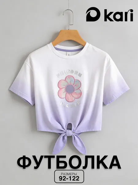 KariKids Футболка для девочки белая укороченная на завязках