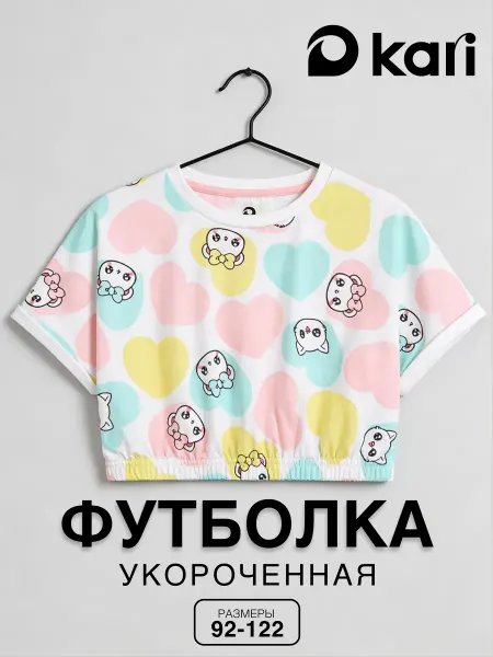 KariKids Футболка для девочки укороченная с принтом