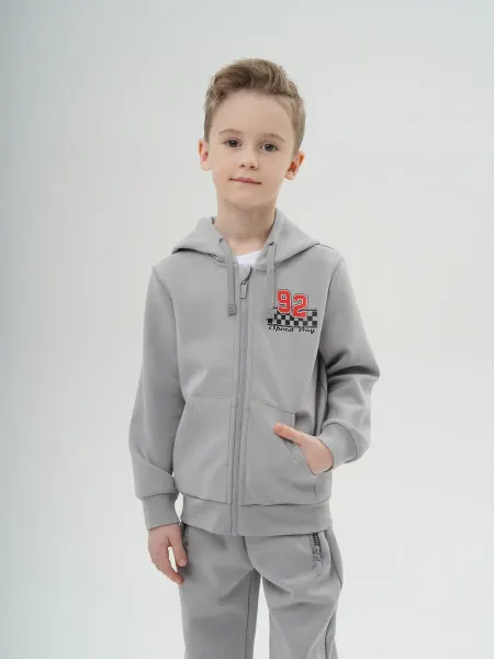 KariKids Толстовка для мальчика серая на молнии с капюшоном