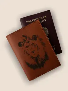 Чехол на паспорт кожаный мужской из натуральной кожи лев KAZA