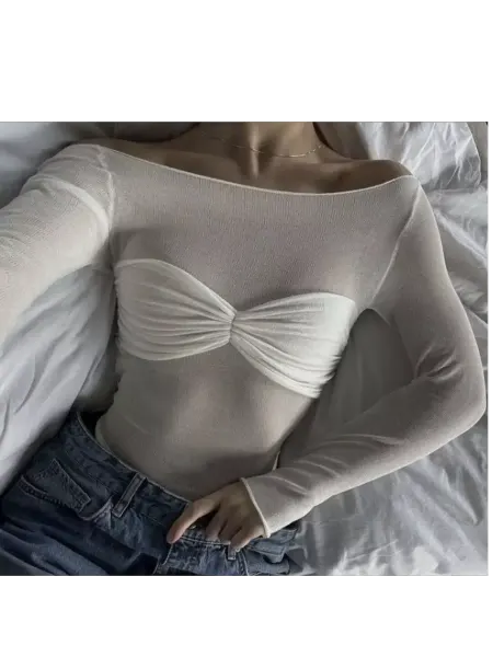 KAZASHOP Боди с длинным рукавом и открытыми плечами