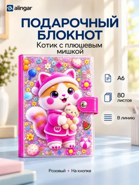 Блокнот подарочный 80 л, на кнопке Alingar