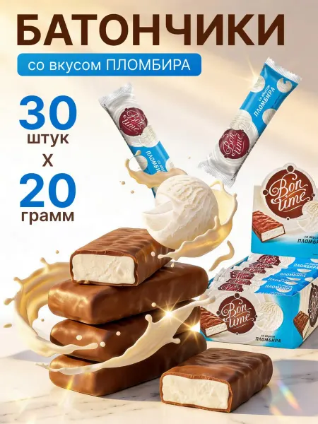 KDV Батончики шоколадные Бон Тайм со вкусом пломбира