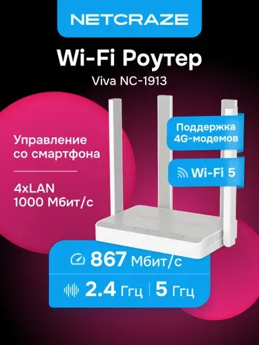 Netcraze (Keenetic) Viva (NC-1913) Wi-Fi Роутер, Mesh, USB