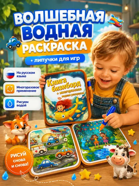 KeeyGo Тактильная книжка раскраска-бизиборд с липучками