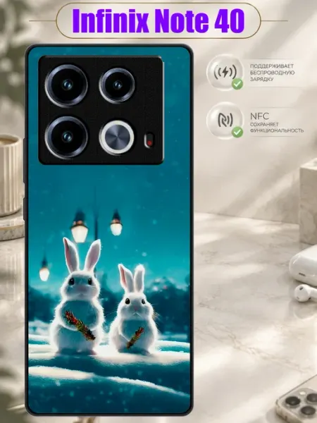 Чехол на Infinix Note 40 с принтом Зимние кролики Зачехлись по полной