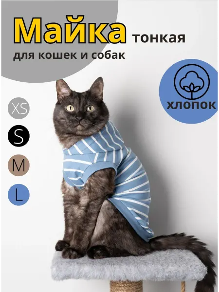 KenkaCat Майка для кошек тонкая в морскую полоску с капюшоном