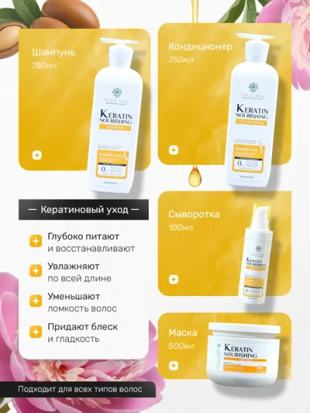 Keratin Queen кератиновый набор для волос: шампунь, кондиционер, маска, сыворотка