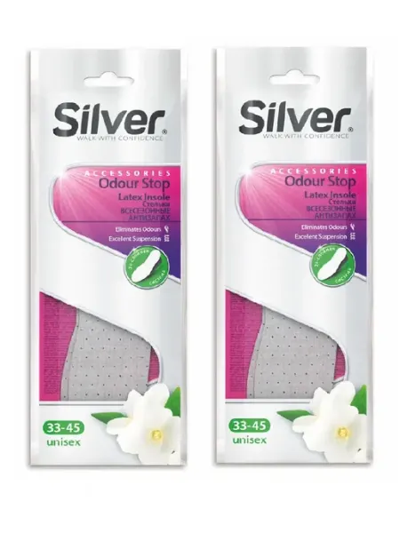 Стельки всесезонные Анти-Запах, размер 33-45, 2 уп silver