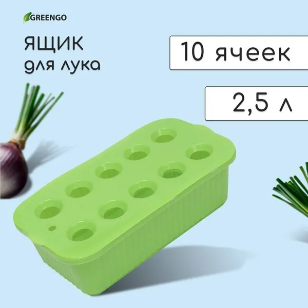 Ящик для выращивания зелёного лука, 29 × 16 × 8,5 см, 2,5 л, 10 лунок, пластик, зелёный, Greengo, 9035821