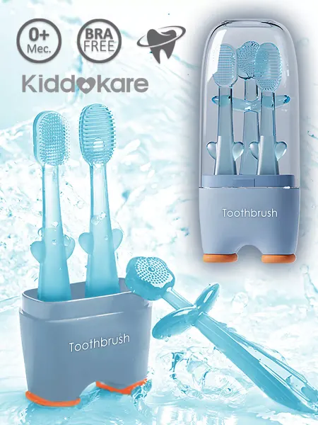 KIDDOKARE Детские зубные щетки с прорезывателем силиконовые набор