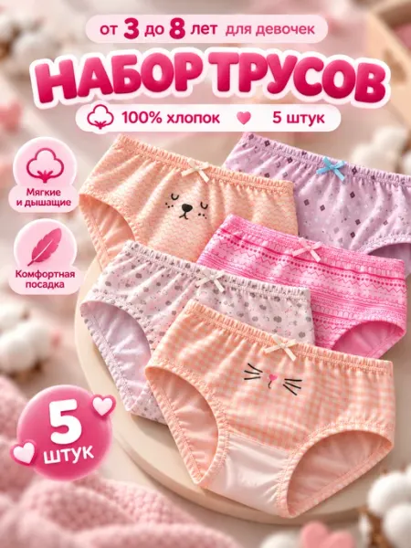 LULY KIDS Трусы хлопковые с высокой посадкой набор 5шт