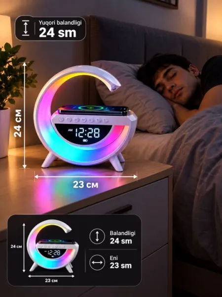 LED часы с Bluetooth колонкой, беспроводной зарядкой, RGB подсветкой и FM радио - Радио-будильники