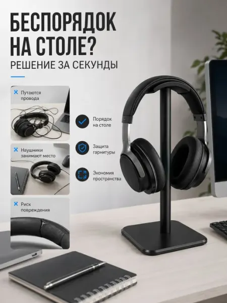 Подставка для наушников держатель пластиковый черный