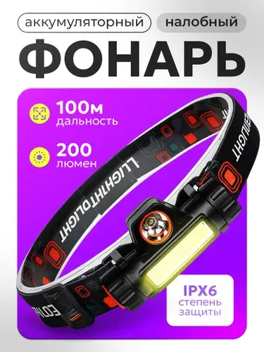 Налобный компактный фонарь с магнитом и регулировкой
