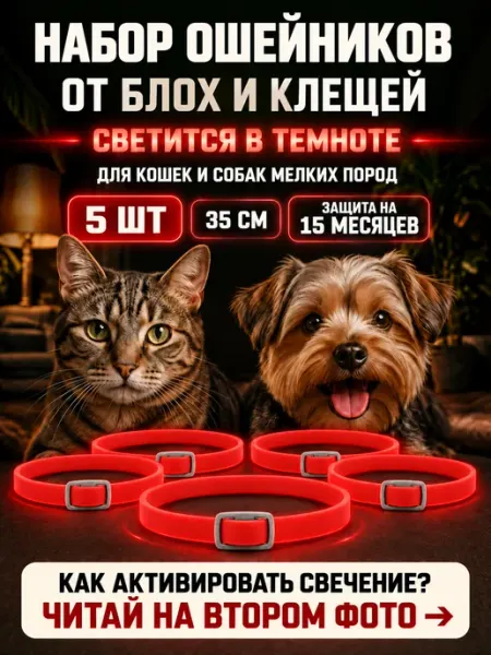 Ошейник от блох для кошек 35 см светящийся красный - 5 шт ЗооLAPUS