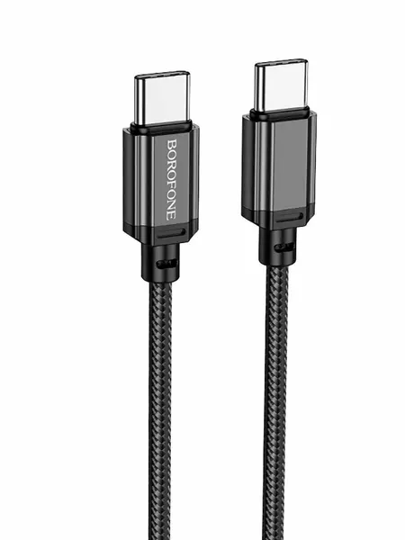Кабель плетеный Borofone BX87 Type-C to Type-C, 60W, 3А, 2 метра, черный / с быстрой зарядкой для Android, iPhone 15-17