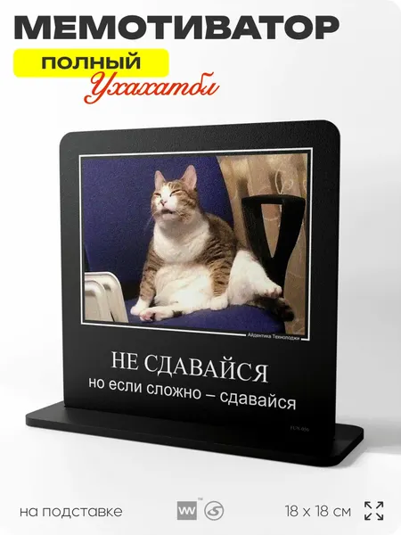 Табличка настольная мемотиватор с котом "Не сдавайся", демотиватор, мем, прикольная для интерьера, 18х18 см, пластиковая, Айдентика Технолоджи