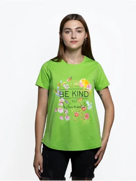 UZMB Футболка женская с принтом базовая хлопок однотонная Be kind