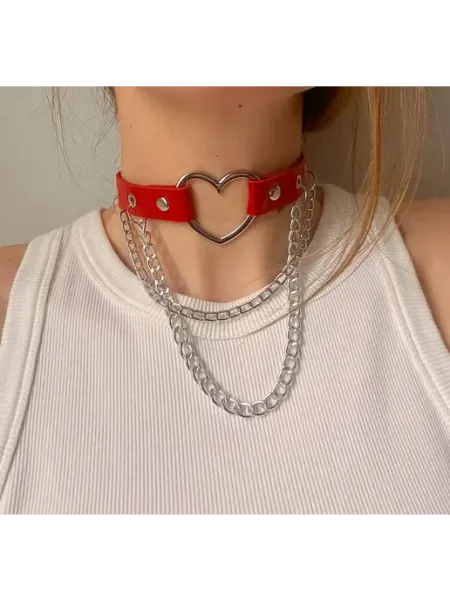 KINKY Стиль Чокер розовый с сердцем и цепочками