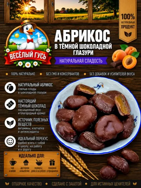 Абрикос в темной шоколадной глазури 500 гр