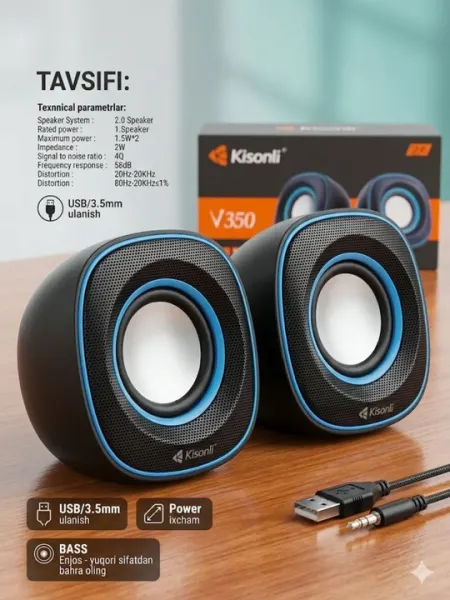 Колонки для компьютера, USB колонки, мини колонки, Kisonli V350,V400, акустика