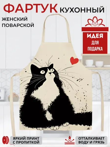 Kitchenfun Фартук кухонный женский поварской с кошкой