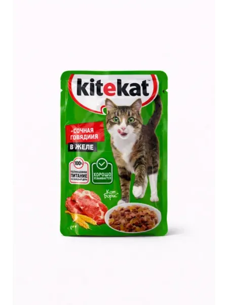 Kitekat Влажный корм для кошек с сочной говядиной в желе 5 шт
