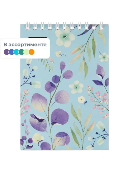 KoiKo Блокнот А6,40л,клетка,гребень Цветы,в ассорт - 1 шт.!