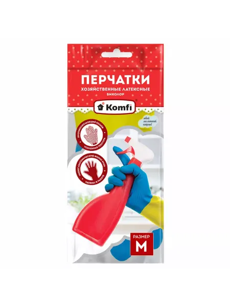 Komfi Перчатки хозяйственные латексные размер М