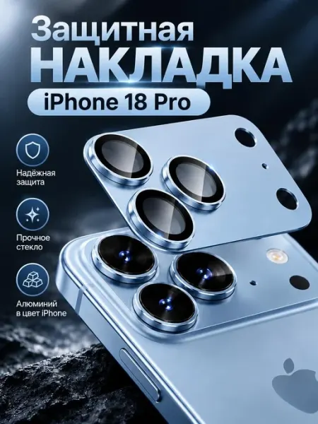 Защитное стекло на камеру iPhone 18 Pro Металл голубой