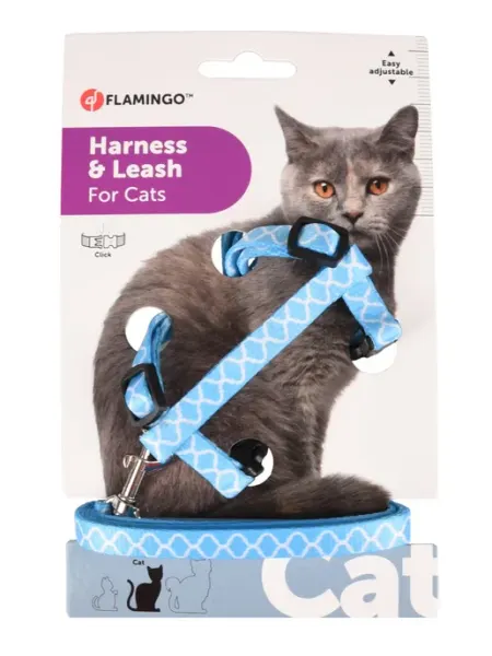 Шлейка с поводком для котят AMSI 20-35см 10мм Flamingo