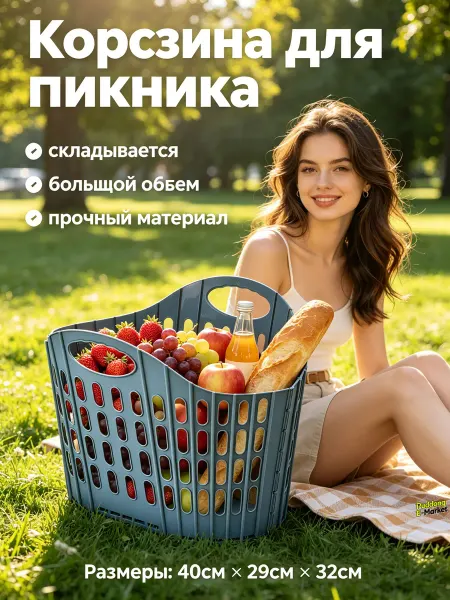 Складная корзина для пикника, прочный пластик