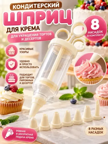 Шприц кондитерский с насадками многоразовый для крема Снеже