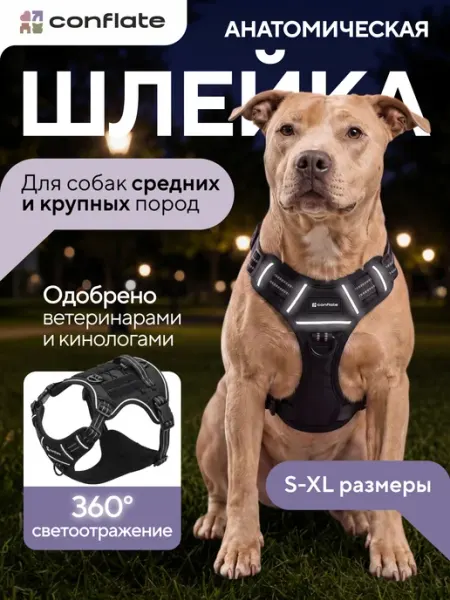 Шлейка для собак средних и крупных пород светоотражающая Conflate