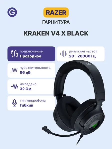 Гарнитура проводная RAZER Kraken V4 X (RZ04-05180100-R3M1), официальная гарантия