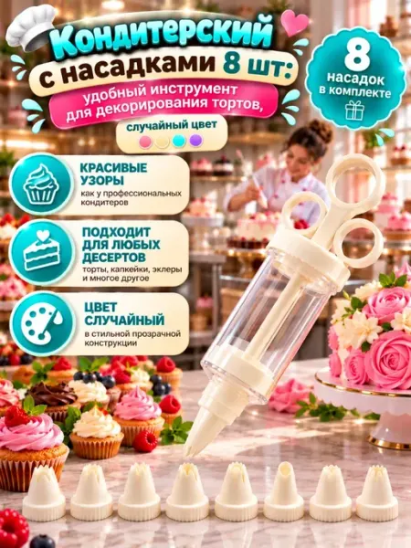 Шприц кондитерский для украшения десертов, 8 насадок зефирус2