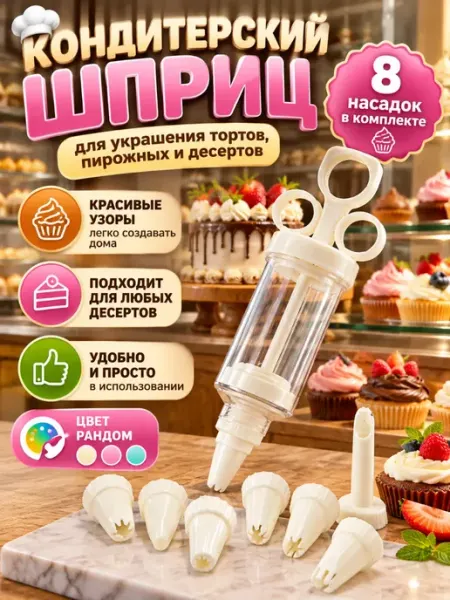Кондитерский шприц с 8 насадками для украшения тортов зефирус2