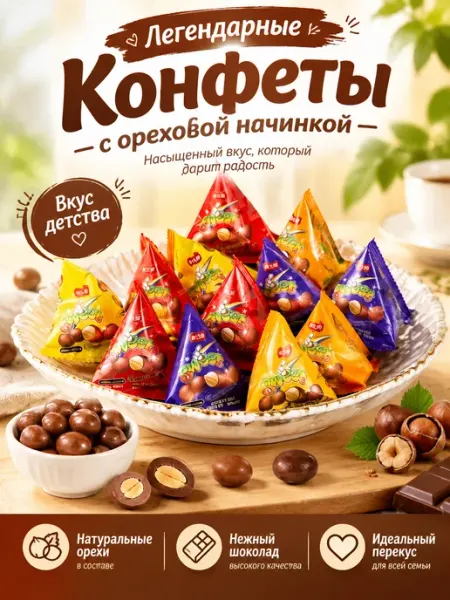 Питательные шоколадные конфеты с арахисом, 500г Красный пищевик
