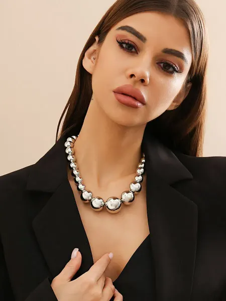 Lady Valentina Бусы крупные шары, серебристый