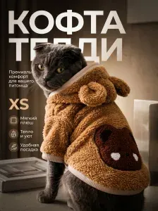 Плюшевая толстовка "Медвежонок" для собак и кошек, XS