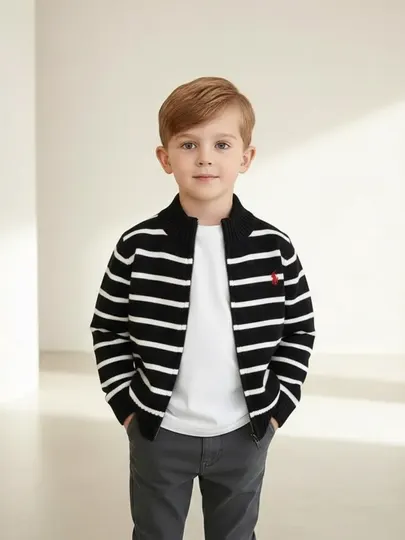 Уютный детский свитер на молнии с логотипом Ralph Lauren—стиль для маленьких джентльменов
