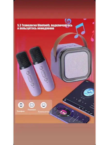 LECTRO STORE Караоке колонка беспроводная с двумя микрофонами детская