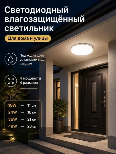 LED потолочный светильник влагозащищенный 18-48 Вт, для балкона и коридора, комнаты